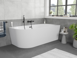 Mexen Silo freestanding right corner ribbed bathtub 150 x 75 cm, white, black overflow - 52891507500P-70