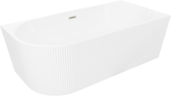 Mexen Silo freestanding corner bathtub right grooved 150 x 75 cm, white, brushed nickel overflow - 52891507500P-97