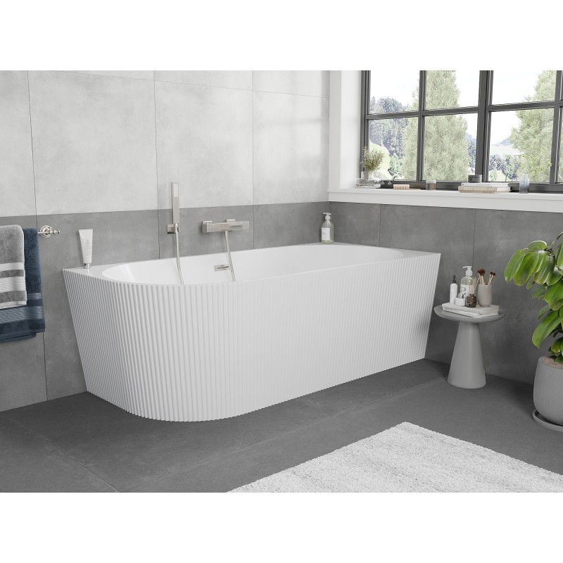Mexen Silo freestanding corner right fluted bath 150 x 75 cm, white, brushed nickel overflow - 52891507500P-97