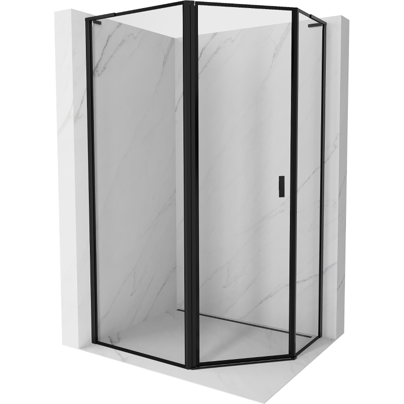 Mexen Mist L pentagonal asymmetrical left-hinged shower cabin 90 x 80 cm, black frame, black - 8A8L-090-080-70-70-L