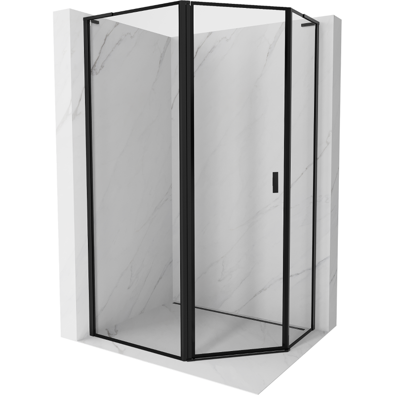 Mexen Mist L Asymmetrical Pentagonal Shower Enclosure Left Swing 100 x 90 cm, Black Frame, Black - 8A8L-100-090-70-70-L