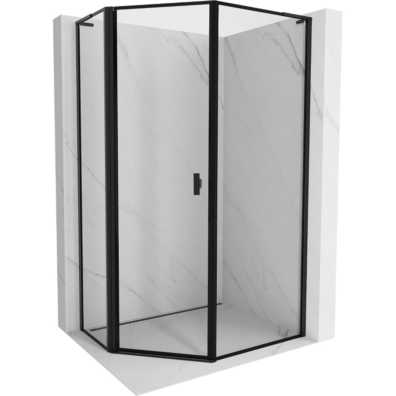 Mexen Mist L Pentagonal Asymmetric Left Shower Cabin 80 x 100 cm, Black Frame, Black - 8A8L-080-100-70-70-L