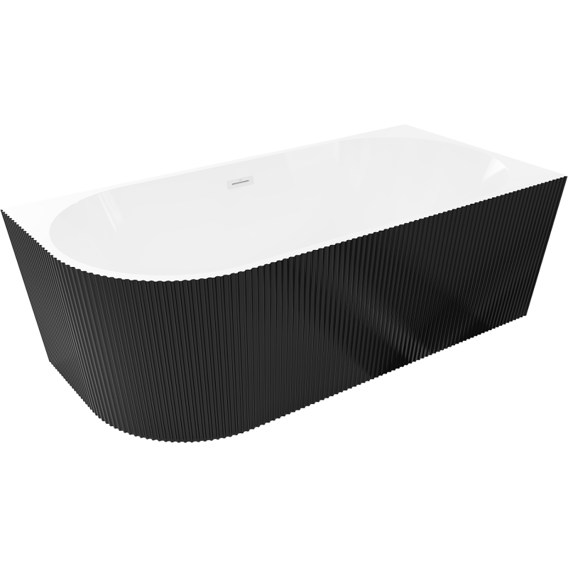 Mexen Silo freestanding corner right ribbed bathtub 150 x 75 cm, white/black, white overflow - 52891507575P-20
