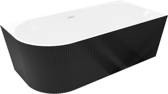 Mexen Silo freestanding corner right ribbed bath 150 x 75 cm, white/black, white overflow - 52891507575P-20