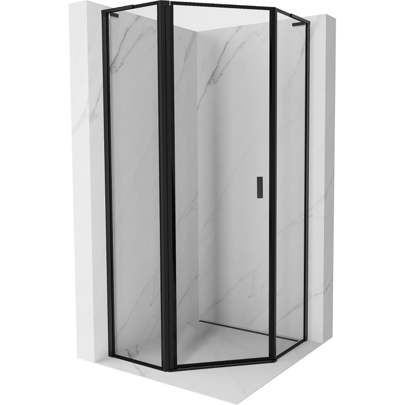 Mexen Mist L pentagonal shower enclosure left hinge 100 x 100 cm, black frame, black - 8A8L-100-100-70-70-L
