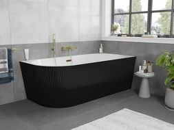 Mexen Silo freestanding corner right ribbed bathtub 150 x 75 cm, white/black, gold overflow - 52891507575P-50