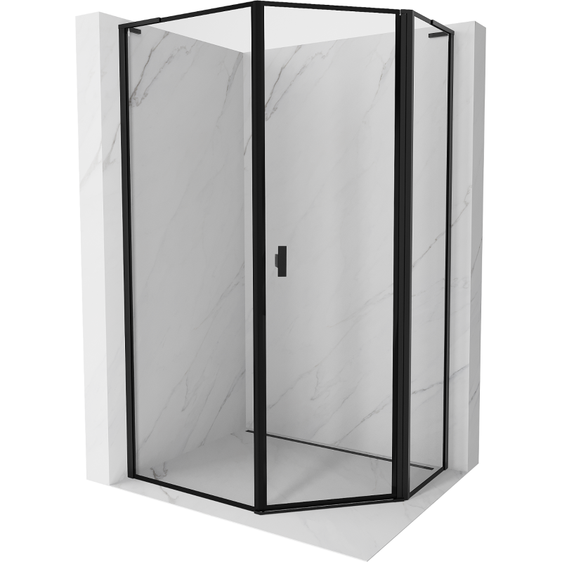 Mexen Mist L pentagonal asymmetrical right-hinged shower cabin 80 x 90 cm, black frame, black - 8A8L-080-090-70-70-P
