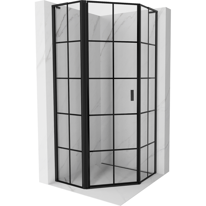Mexen Mist L pentagonal shower enclosure tilting left 80 x 80 cm, black grid, black - 8A8L-080-080-70-77-L