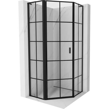 Mexen Mist L pentagonal shower enclosure tilting left 80 x 80 cm, black grid, black - 8A8L-080-080-70-77-L