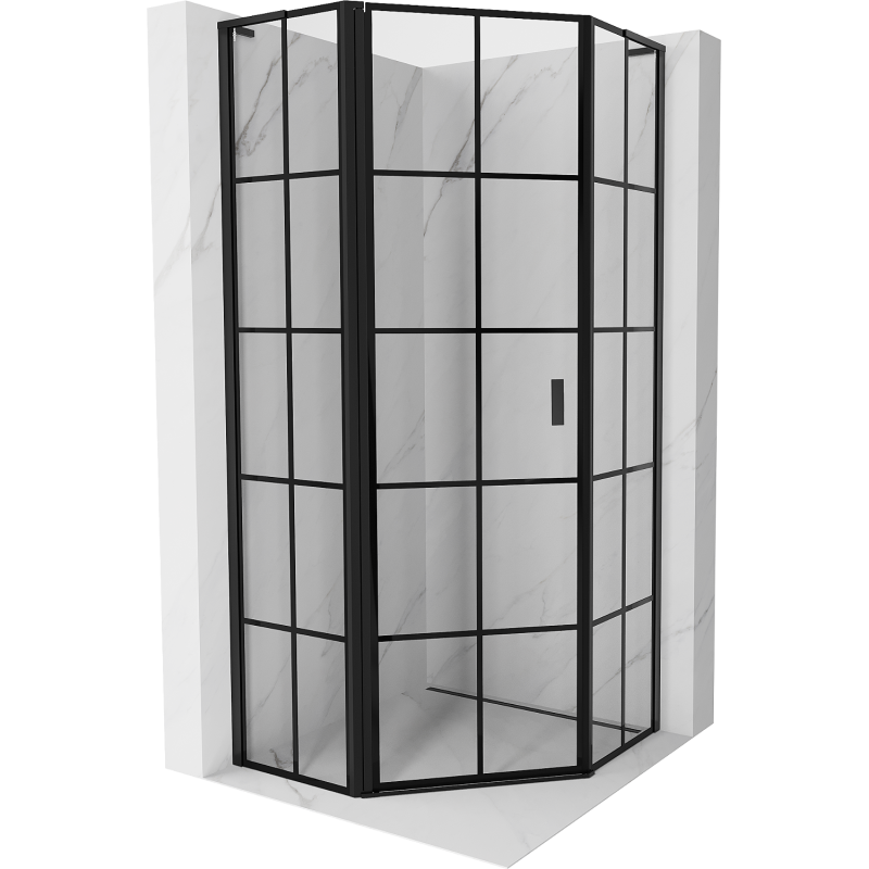 Mexen Mist L pentagonal hinged left shower enclosure 90 x 90 cm, black grid, black - 8A8L-090-090-70-77-L
