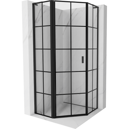 Mexen Mist L pentagonal hinged left shower enclosure 90 x 90 cm, black grid, black - 8A8L-090-090-70-77-L