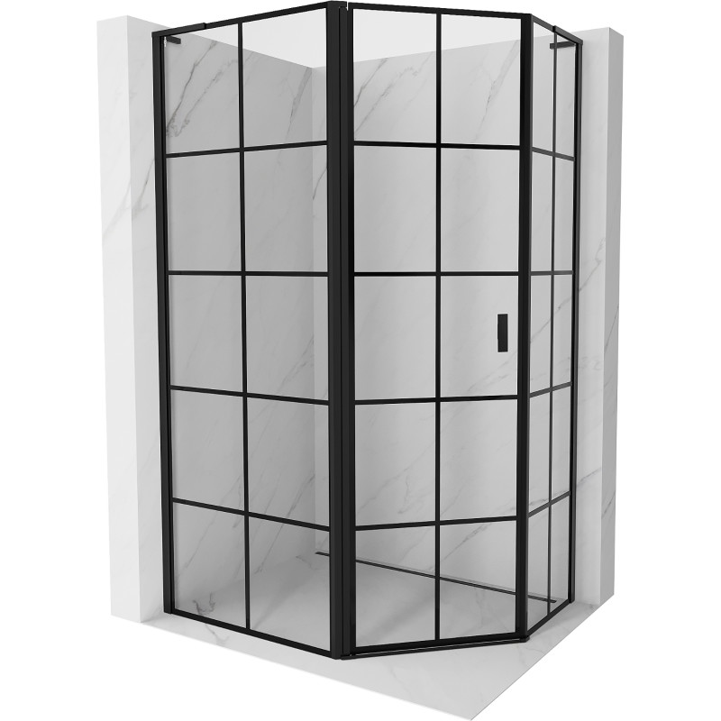 Mexen Mist L pentagonal asymmetrical left-hinged shower cabin 100 x 90 cm, black grid, black - 8A8L-100-090-70-77-L
