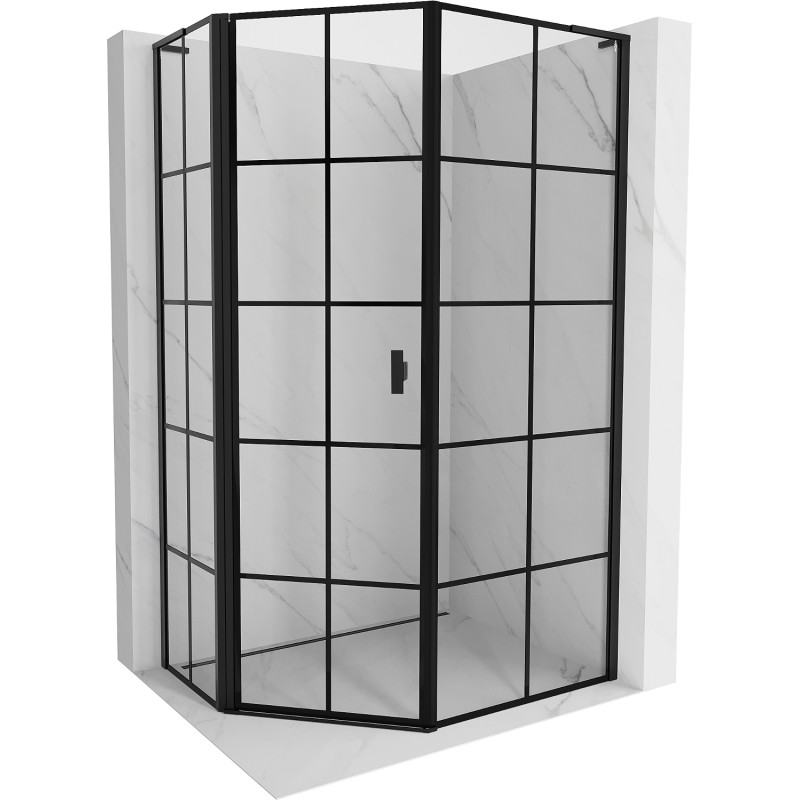 Mexen Mist L asymmetrical pentagonal shower enclosure, left hinge, 80 x 100 cm, black grid, black - 8A8L-080-100-70-77-L