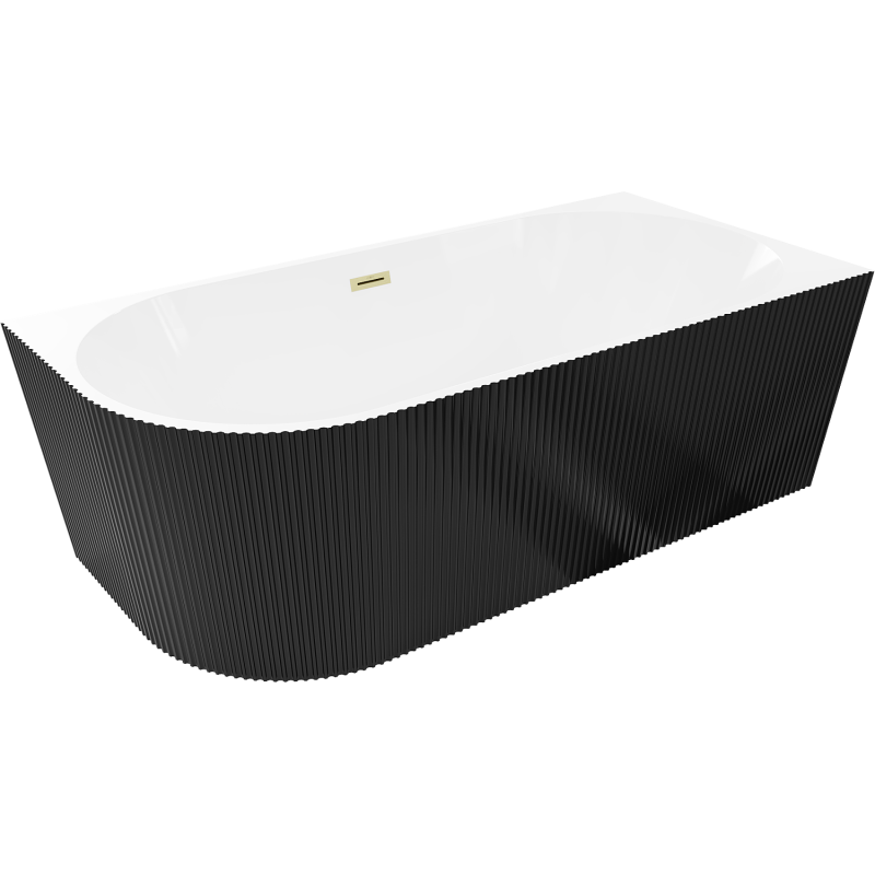 Mexen Silo freestanding corner bathtub right grooved 150 x 75 cm, white/black, overflow gold brushed - 52891507575P-55