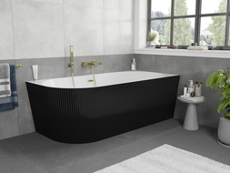 Mexen Silo freestanding corner bathtub right grooved 150 x 75 cm, white/black, overflow gold brushed - 52891507575P-55