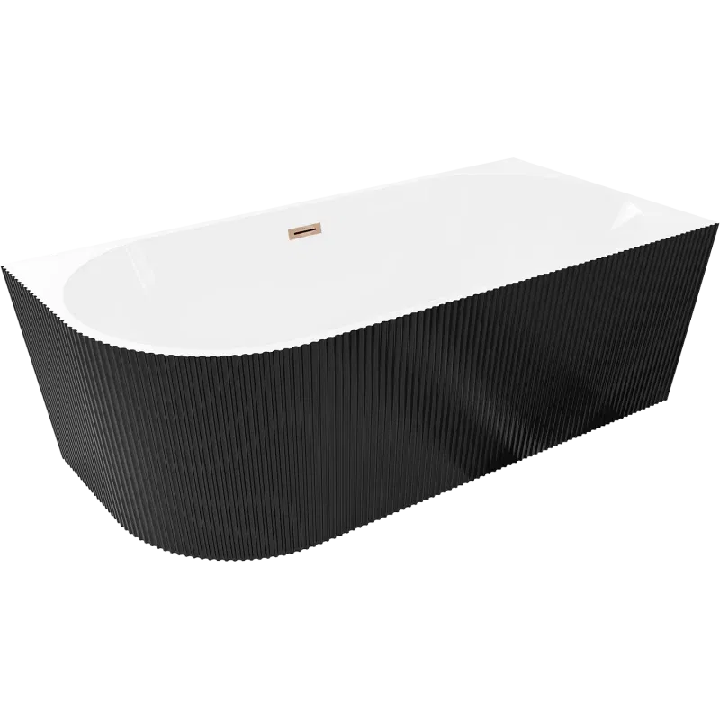 Mexen Silo freestanding corner right-grooved bath 150 x 75 cm, white/black, overflow rose gold - 52891507575P-60