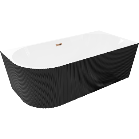 Mexen Silo freestanding corner bathtub right ribbed 150 x 75 cm, white/black, rose gold overflow - 52891507575P-60