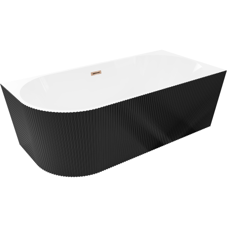 Mexen Silo freestanding corner right-grooved bath 150 x 75 cm, white/black, overflow rose gold - 52891507575P-60