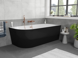 Mexen Silo freestanding corner right ribbed bathtub 150 x 75 cm, white/black, brushed copper overflow - 52891507575P-65