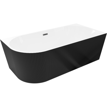 Mexen Silo free-standing corner right ribbed bathtub 150 x 75 cm, white/black, brushed gun gray overflow- 52891507575P-66