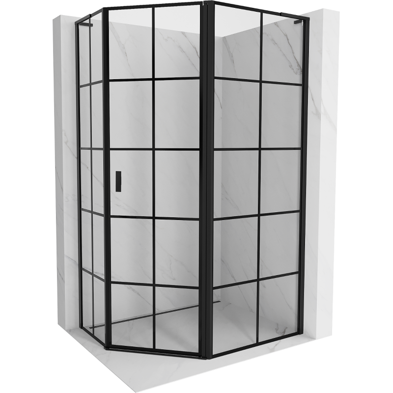 Mexen Mist L asymmetrical pentagon hinged shower enclosure right 100 x 90 cm, black grid, black - 8A8L-100-090-70-77-P