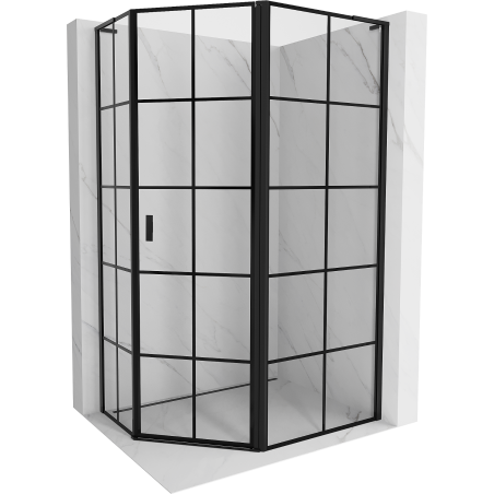 Mexen Mist L asymmetrical pentagon hinged shower enclosure right 100 x 90 cm, black grid, black - 8A8L-100-090-70-77-P