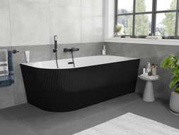 Mexen Silo freestanding corner right ribbed bathtub 150 x 75 cm, white/black, black overflow - 52891507575P-70