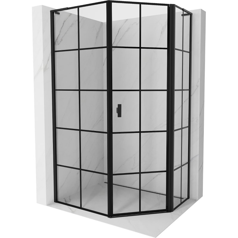 Mexen Mist L pentagonal asymmetric hinged right shower cabin 90 x 100 cm, black grid, black - 8A8L-090-100-70-77-P