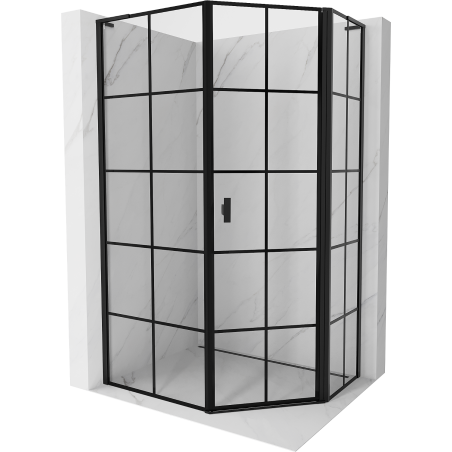 Mexen Mist L pentagonal asymmetric hinged right shower cabin 90 x 100 cm, black grid, black - 8A8L-090-100-70-77-P