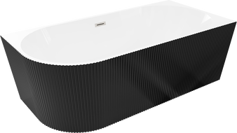 Mexen Silo freestanding corner right ribbed bath 150 x 75 cm, white/black, brushed nickel overflow - 52891507575P-97