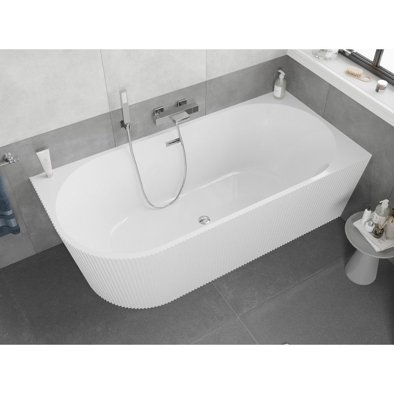 Mexen Silo freestanding corner-right ribbed bath 170 x 80 cm, white, chrome overflow - 52891708000P-01