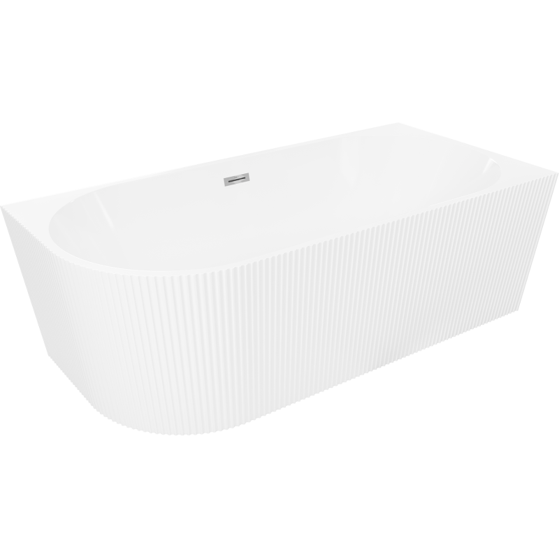 Mexen Silo freestanding corner-right ribbed bath 170 x 80 cm, white, chrome overflow - 52891708000P-01