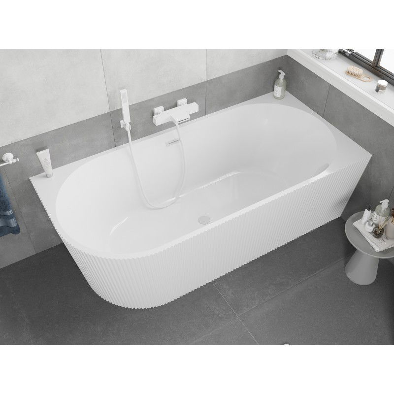 Mexen Silo free-standing corner right ribbed bath 170 x 80 cm, white, white overflow - 52891708000P-20