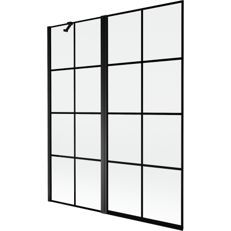 Mexen Mist 2-Panel Left Bathtub Screen 140 x 150 cm, Black Grid, Black - 8A9-140-011-70-77-L
