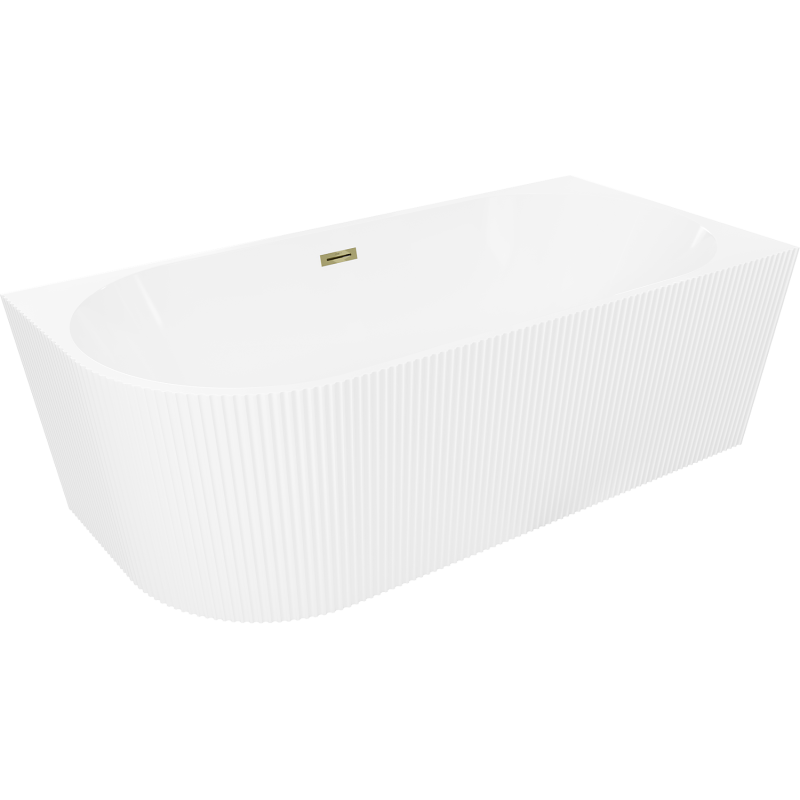 Mexen Silo freestanding corner right fluted bathtub 170 x 80 cm, white, gold overflow - 52891708000P-50