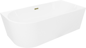 Mexen Silo freestanding corner right fluted bathtub 170 x 80 cm, white, gold overflow - 52891708000P-50