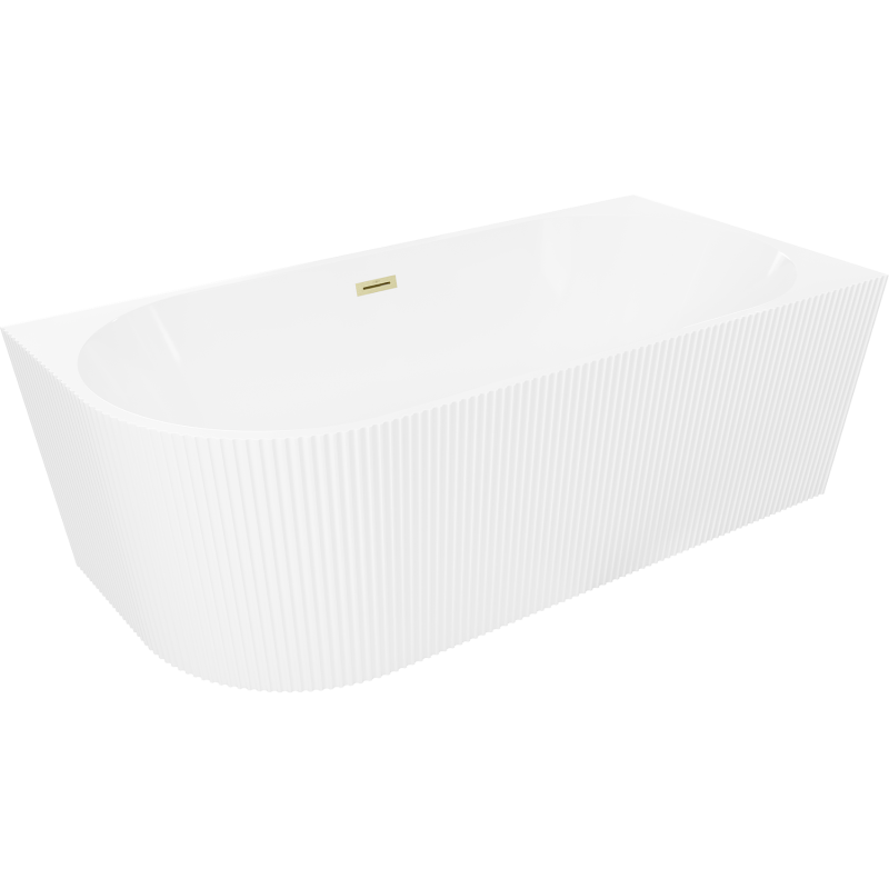 Mexen Silo freestanding corner bathtub right ribbed 170 x 80 cm, white, brushed gold overflow - 52891708000P-55