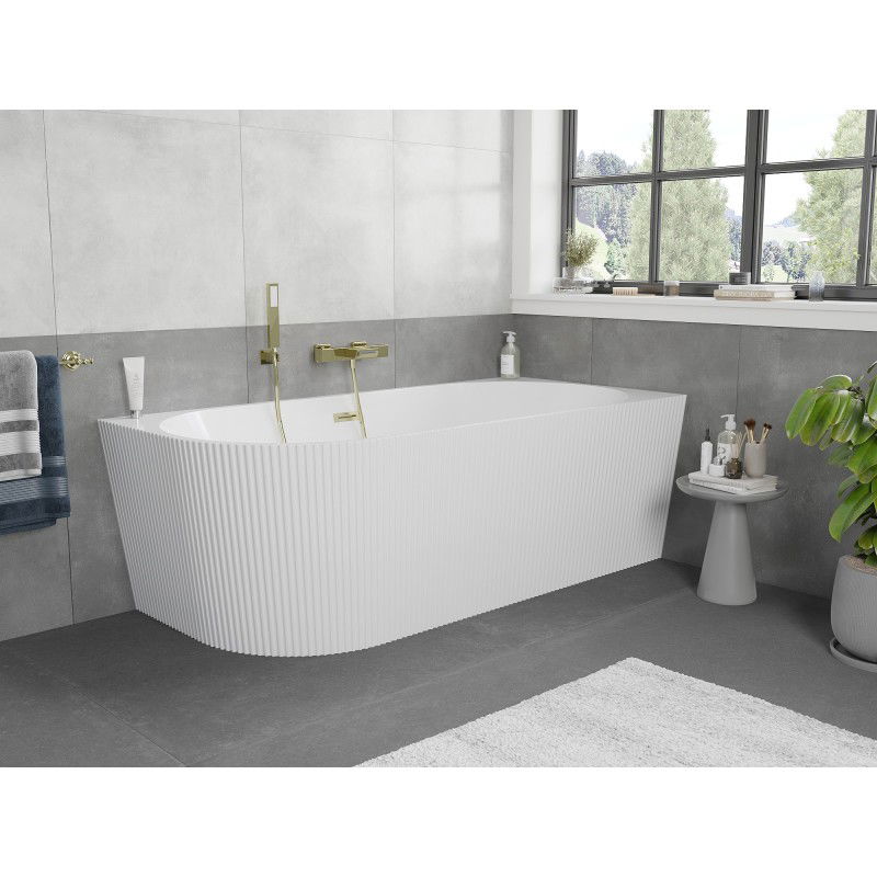 Mexen Silo free-standing corner right ribbed bath 170 x 80 cm, white, brushed gold overflow - 52891708000P-55