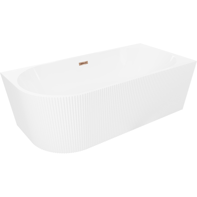 Mexen Silo freestanding corner right grooved bathtub 170 x 80 cm, white, overflow rose gold - 52891708000P-60