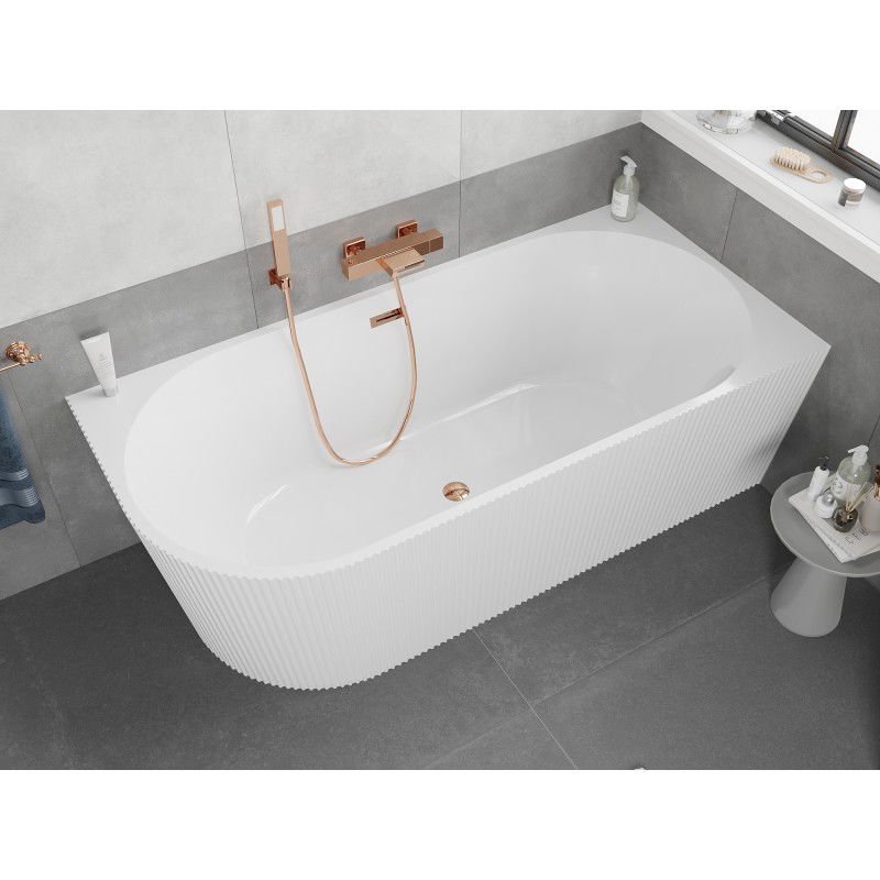 Mexen Silo free-standing corner right fluted bathtub 170 x 80 cm, white, overflow pink gold - 52891708000P-60