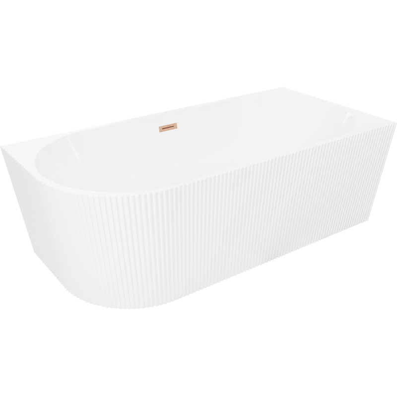 Mexen Silo free-standing corner bathtub right ribbed 170 x 80 cm, white, brushed copper overflow - 52891708000P-65
