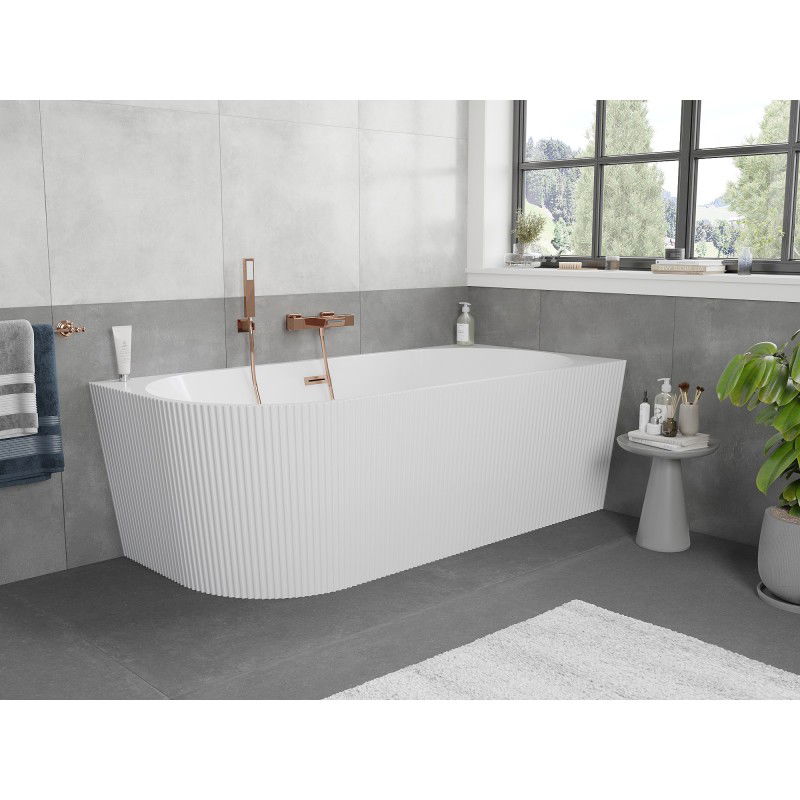 Mexen Silo free-standing corner bathtub right ribbed 170 x 80 cm, white, brushed copper overflow - 52891708000P-65