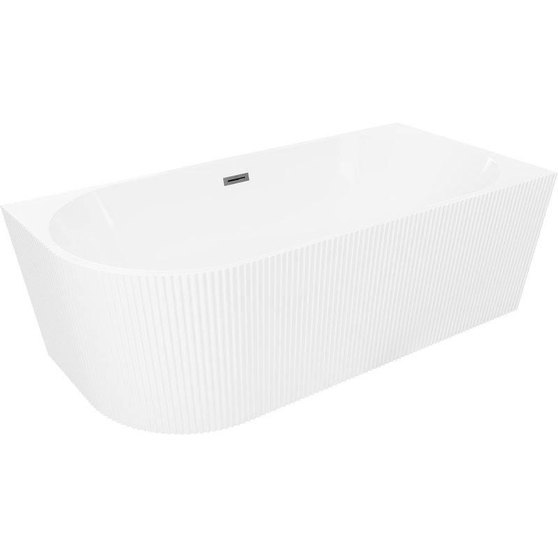 Mexen Silo freestanding corner right fluted bathtub 170 x 80 cm, white, overflow brushed gun gray - 52891708000P-66
