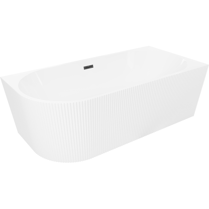 Mexen Silo freestanding corner right textured bathtub 170 x 80 cm, white, black overflow - 52891708000P-70