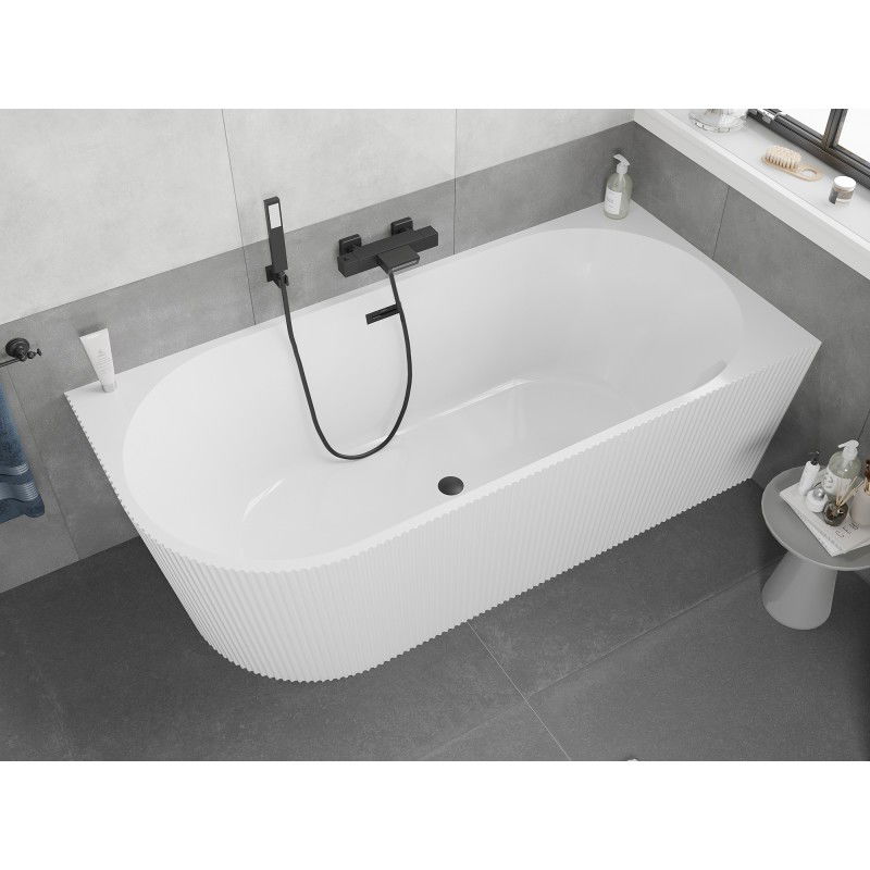 Mexen Silo freestanding corner bathtub right grooved 170 x 80 cm, white, black overflow - 52891708000P-70