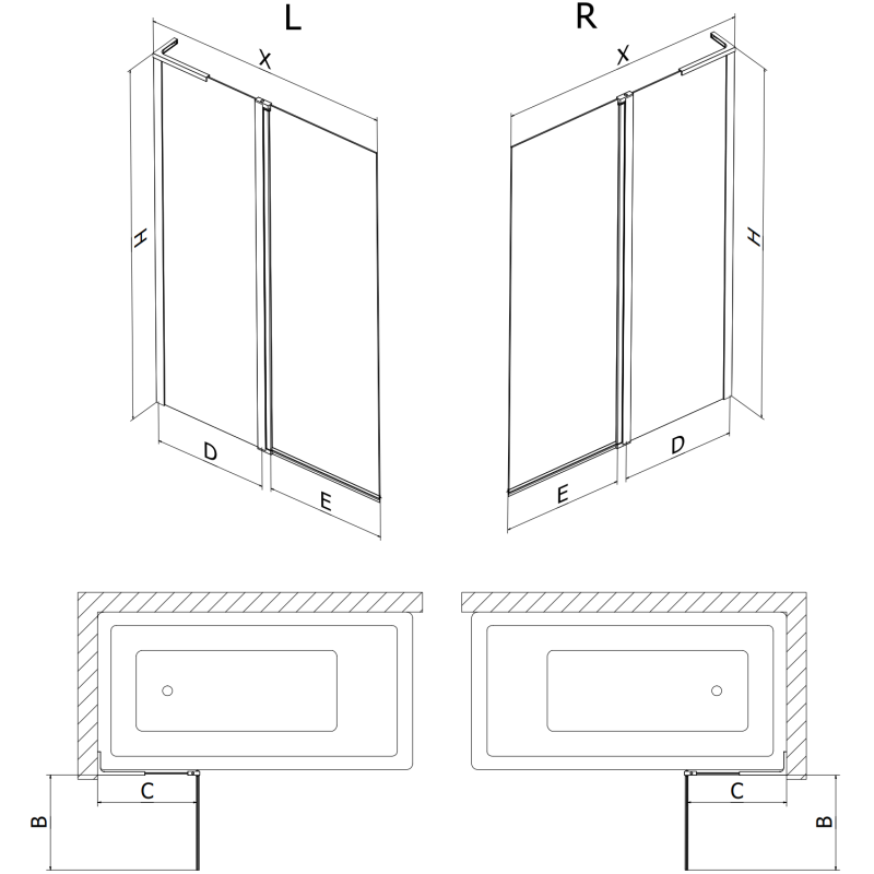 Mexen Mist L 2-panel bath screen, right-handed 110 x 150 cm, black frame, black - 8A9L-110-011-70-70-P
