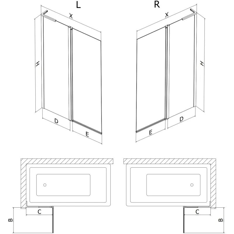 Mexen Mist L bath screen 2-wing right 120 x 150 cm, black frame, black - 8A9L-120-011-70-70-P