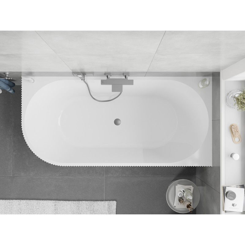 Mexen Silo free-standing corner right fluted bath 170 x 80 cm, white, overflow gun metal - 52891708000P-95