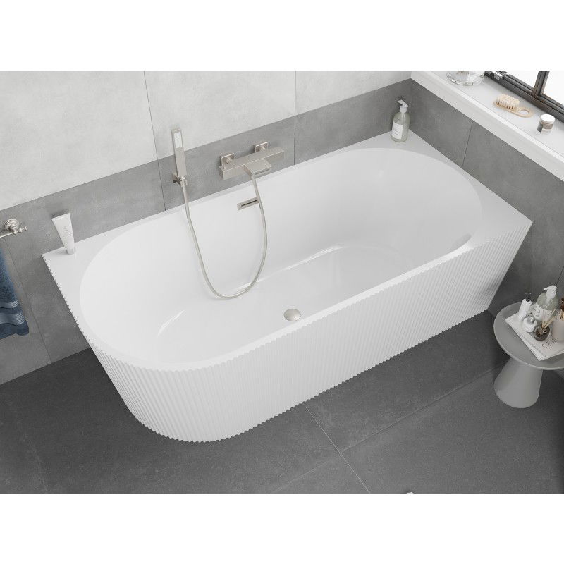Mexen Silo freestanding corner bath right fluted 170 x 80 cm, white, brushed nickel overflow - 52891708000P-97