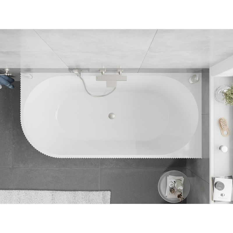 Mexen Silo free-standing corner bathtub right grooved 170 x 80 cm, white, brushed nickel overflow - 52891708000P-97